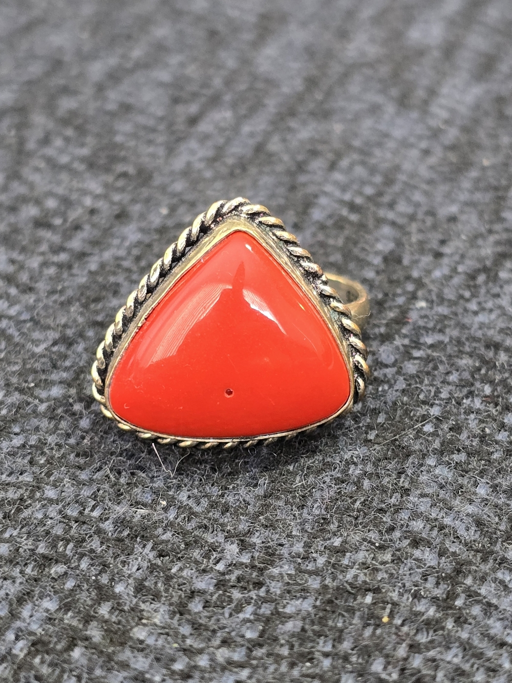 925 Sterling Silver Natural Red Coral Ring Southwestern Style Size 7.25